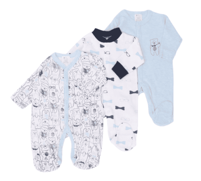 3-Piece Baby Sleepsuit Set - 100% Cotton Long Sleeve Romper